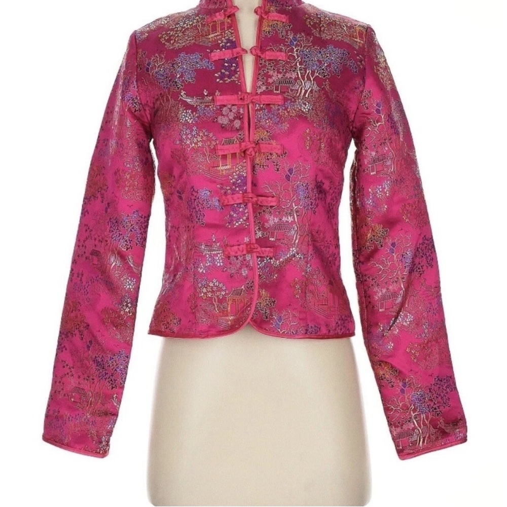 Women's Fuchsia Brocade Mandarin Jacket